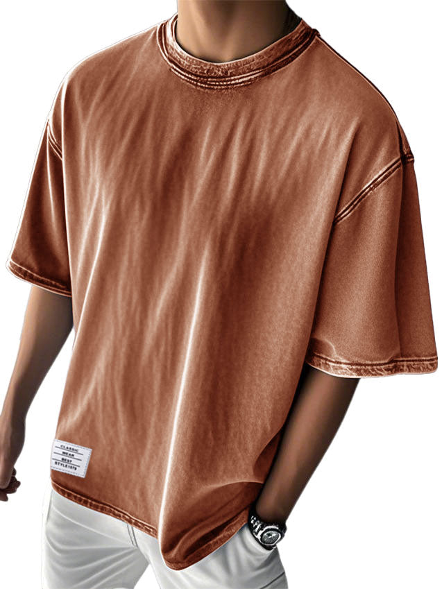 Men's Stylish Washed Distressed Cotton Logo Casual Short Sleeve T-shirt