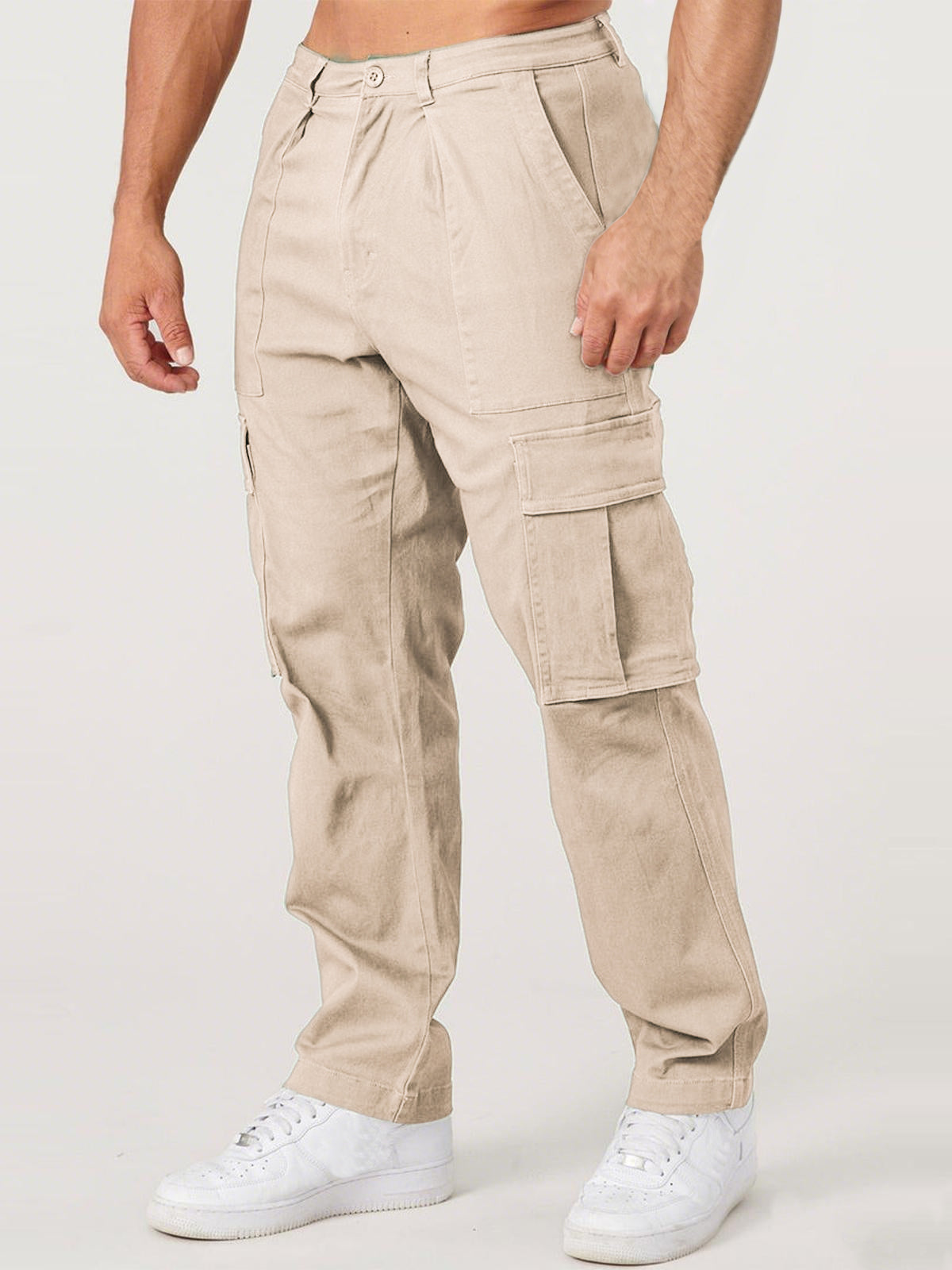 Men's Practical Large Pocket Retro Trend Solid Color Casual Sports Loose Straight Trousers