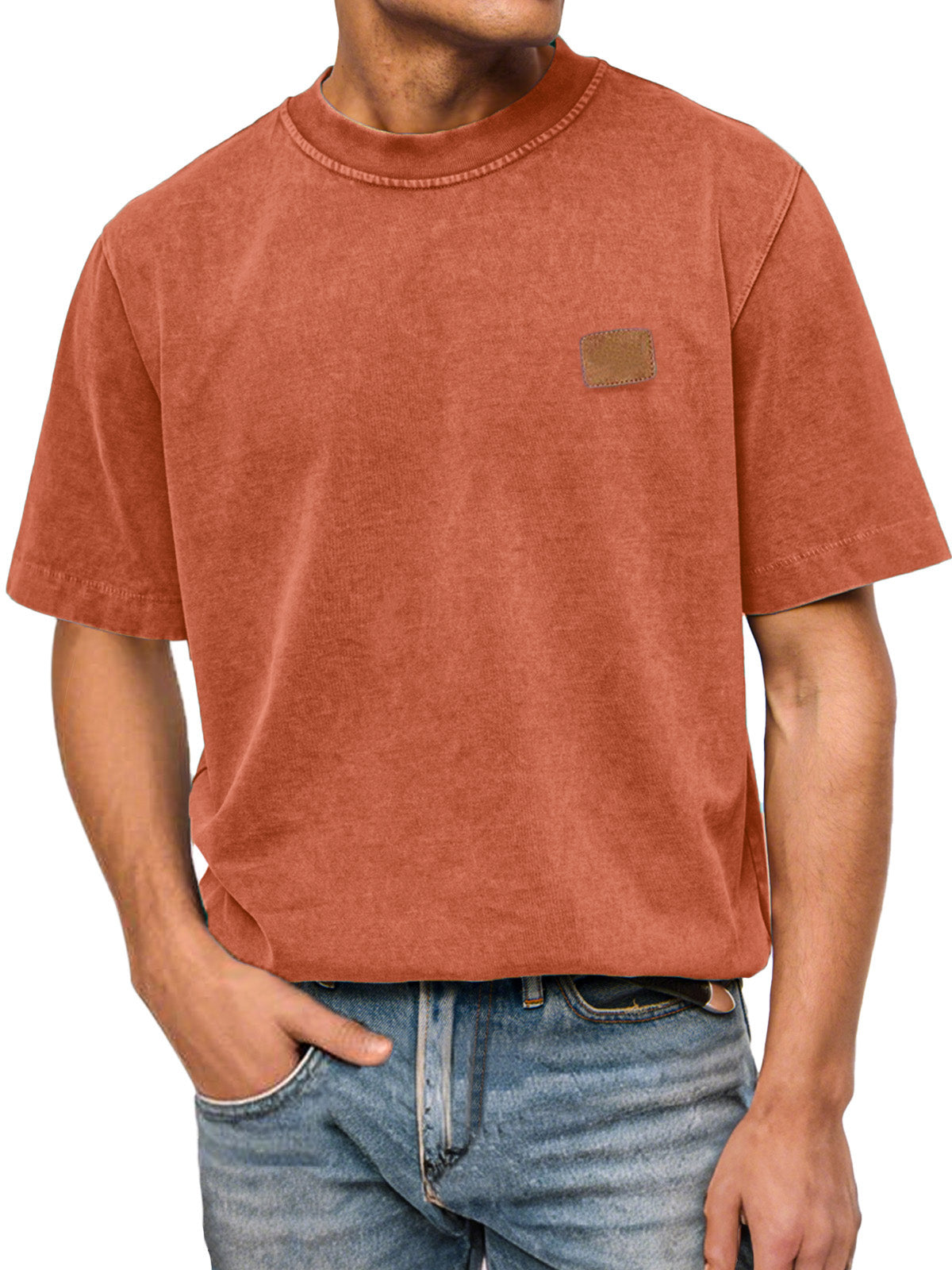 Men's Casual Retro Pure Cotton Washed Small Label Short-sleeved Round Neck T-shirt