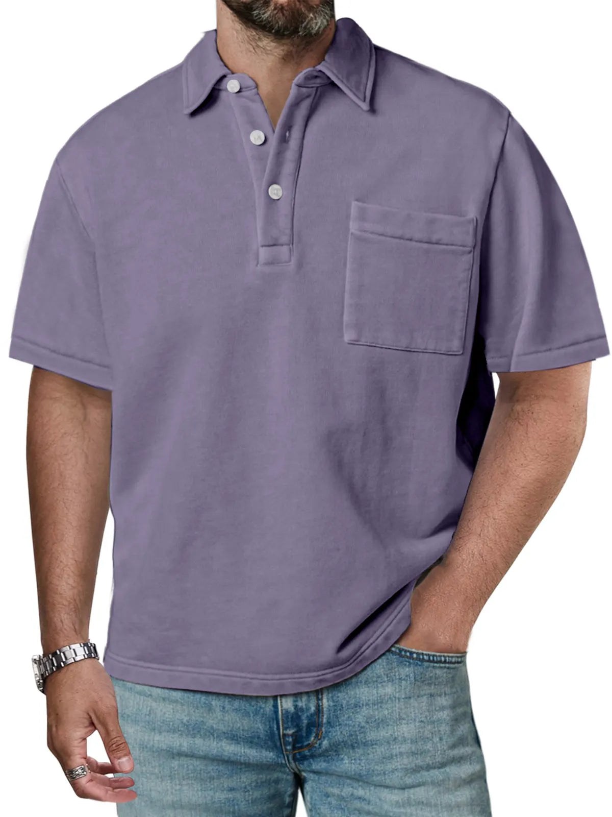 Men's Casual Solid Color Daily Simple Lapel Short-sleeved Polo Shirt