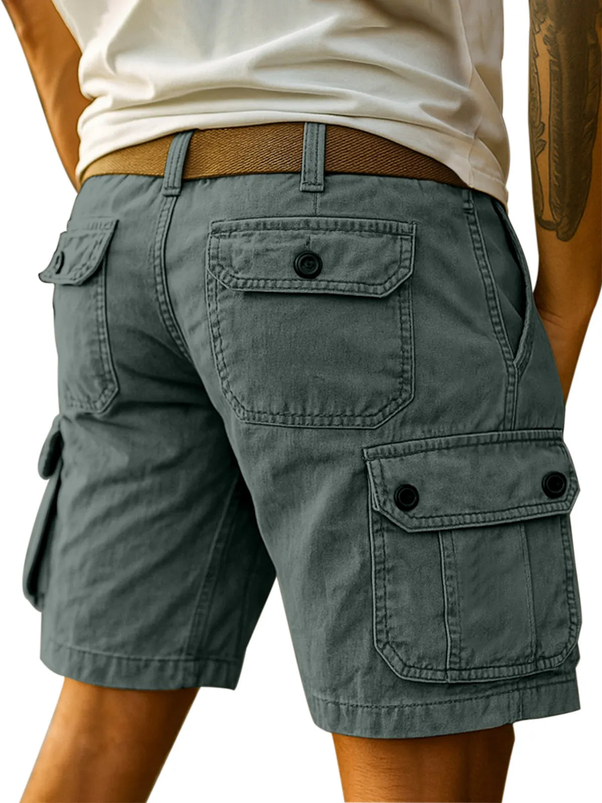 Men's Simple Everyday Solid Color Cotton Multi-pocket Casual Overalls