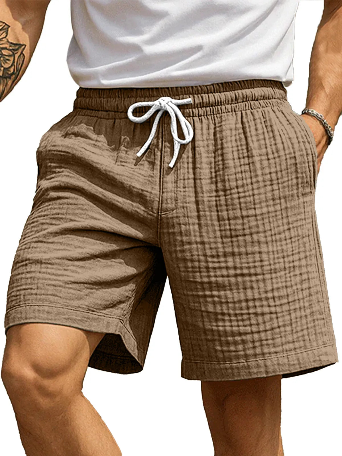Men's Casual Hawaiian Pleated Textured Beach Shorts