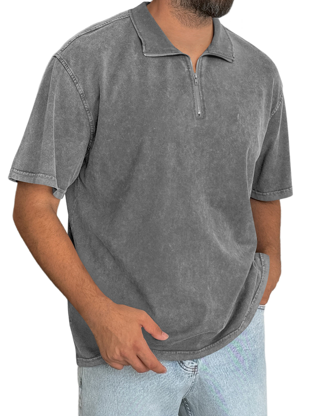 Men's Everyday Retro Stand Collar Zipper Casual Short Sleeve T-Shirt
