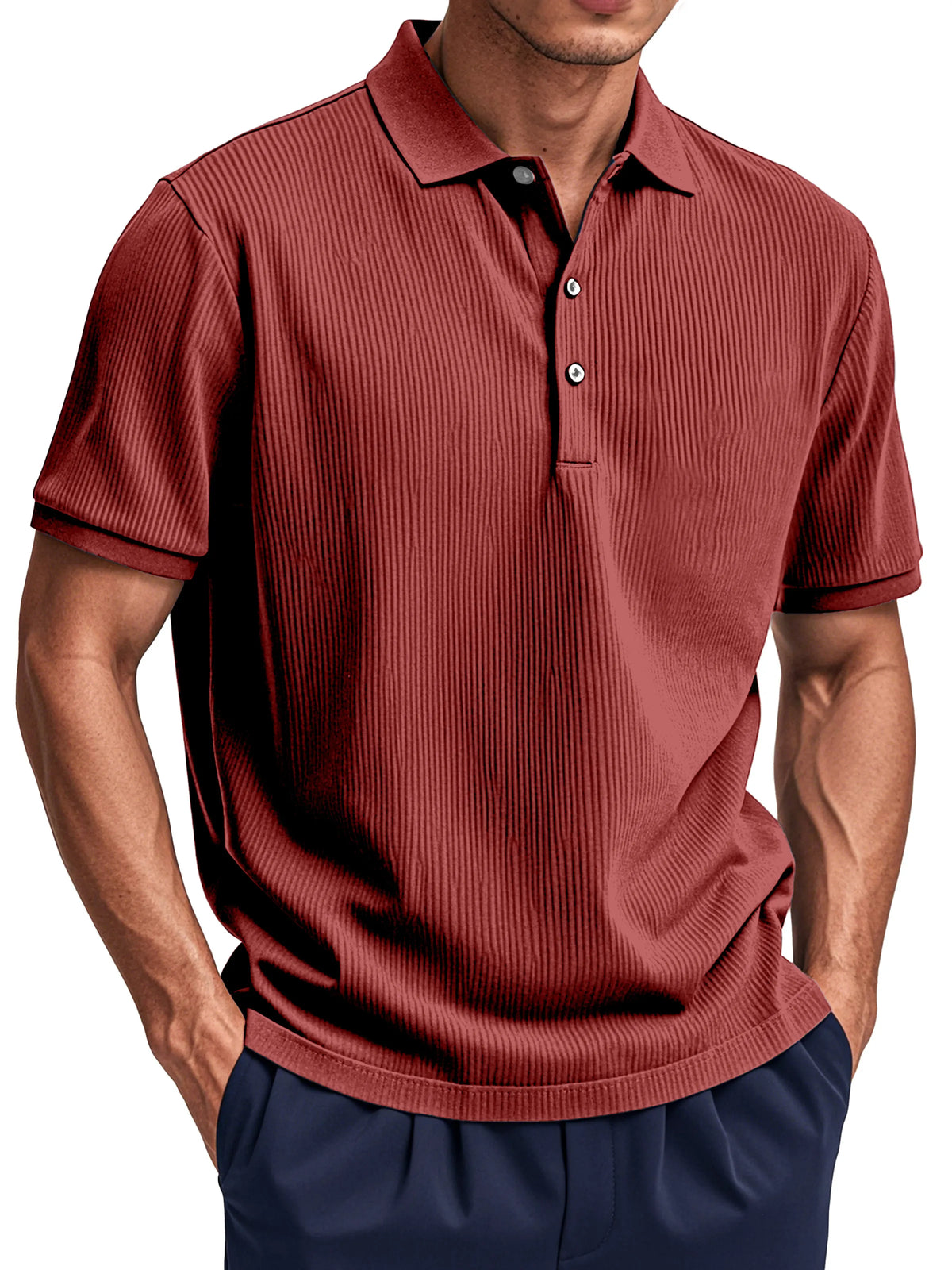 Men's Daily Simple Vertical Pit Short-sleeved Button Polo Shirt