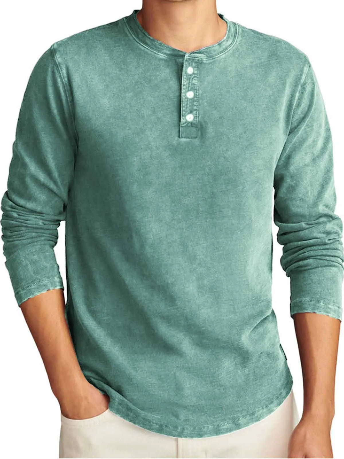 Men's Vintage Distressed Long Sleeve Casual T-Shirt Henley Shirt