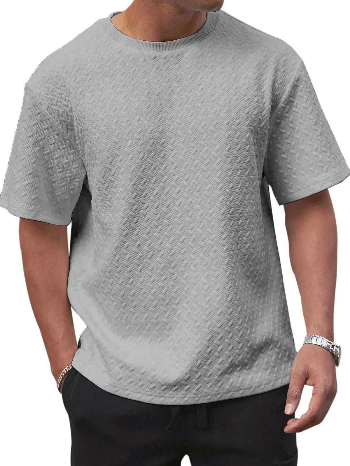 Men's Summer Simple Solid Color Texture Loose Round Neck Short-sleeved T-shirt