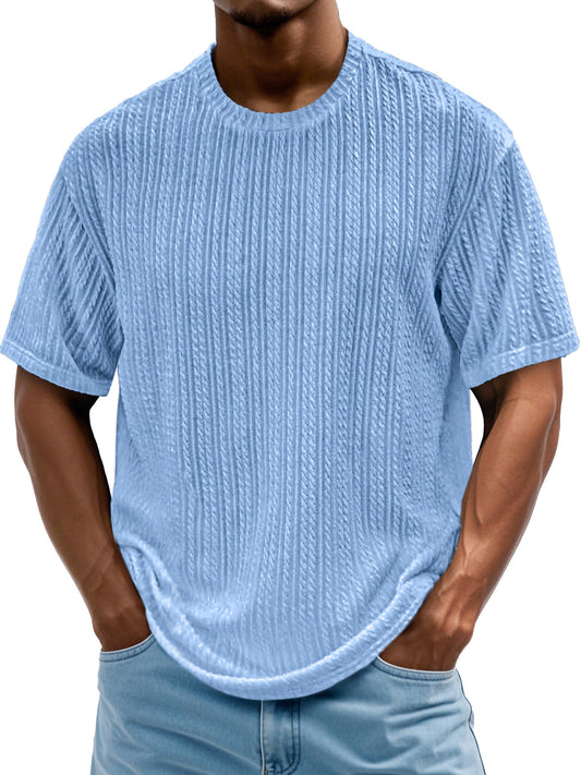 Men's Daily Round Neck Casual Texture Solid Color Comfortable Short-sleeved T-shirt