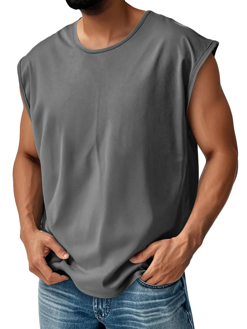 Men's Daily Pure Cotton Round Neck Waistcoat Solid Color Comfortable Sleeveless Vest