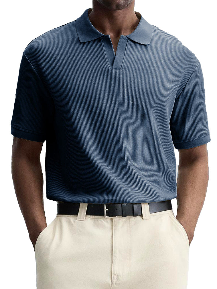 Men's Fashion Retro Casual Pit V-neck Short-Sleeved Polo Shirt