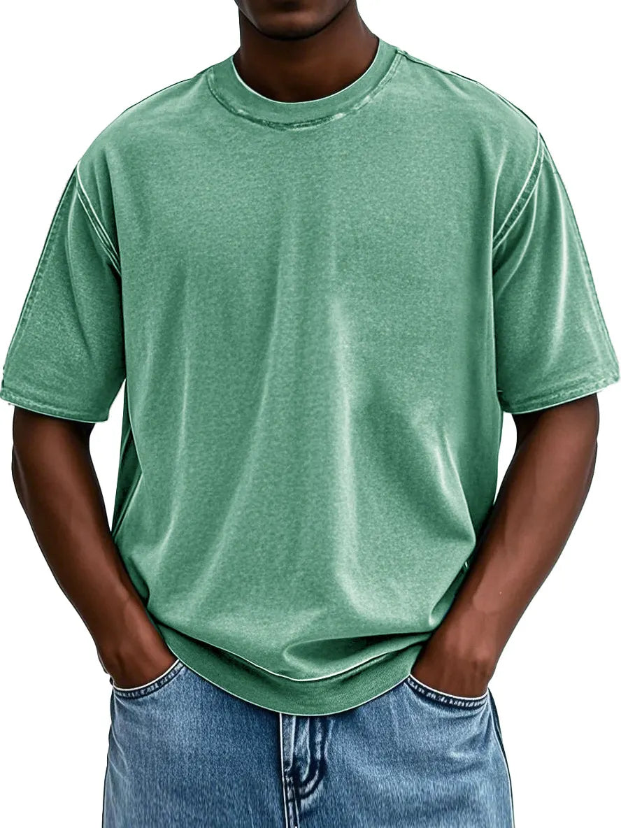 Men's Fashion Washed Retro Round Neck Short-sleeved T-shirt