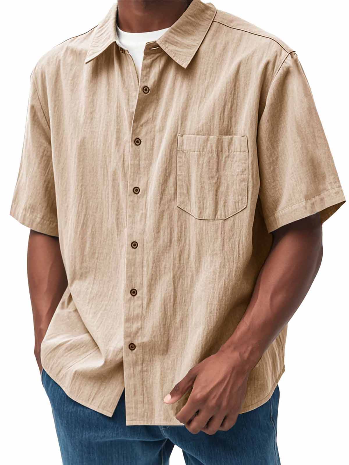 Men's Fashion Casual Pleated Fabric Short Sleeve Shirt