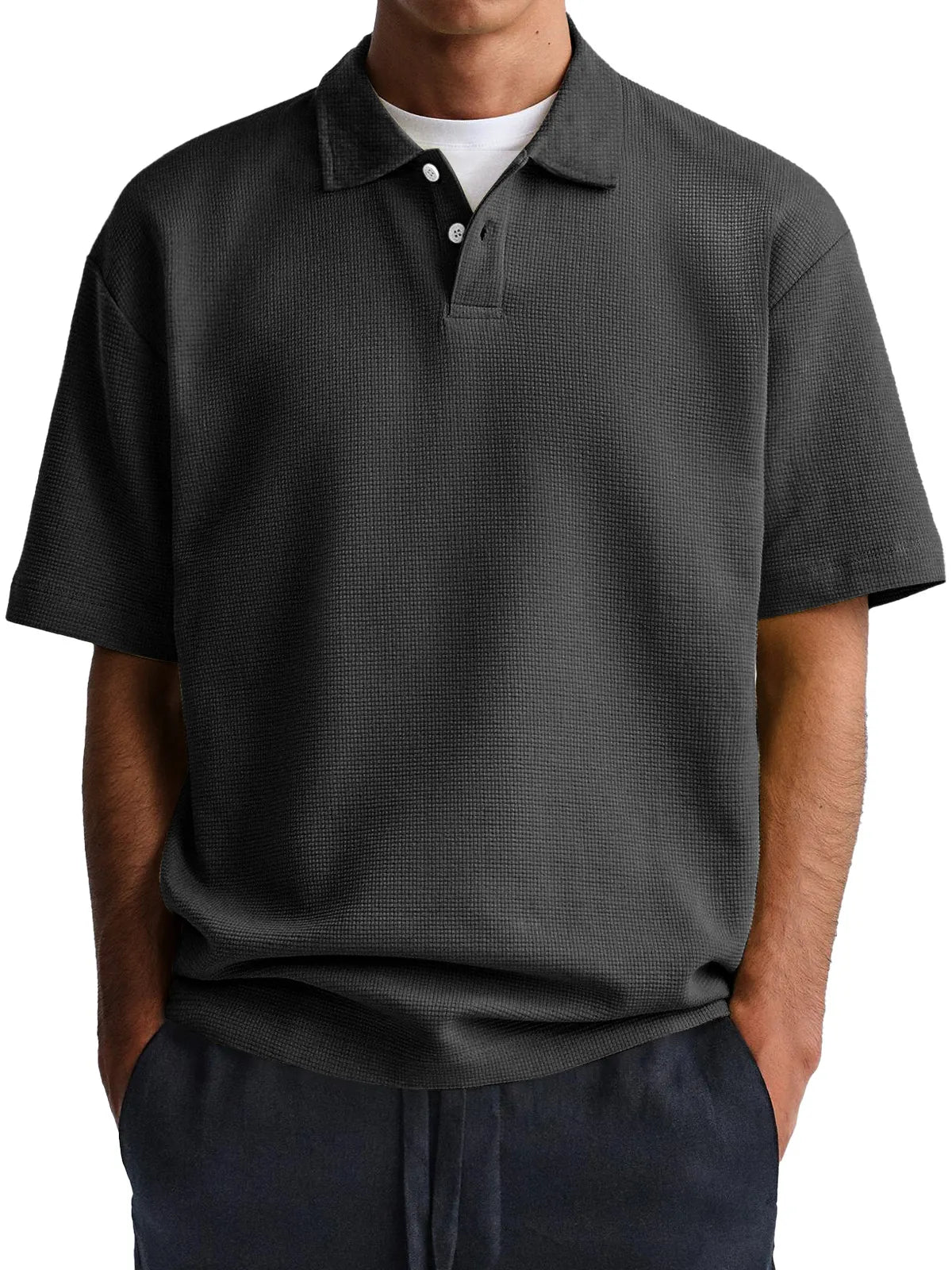 Men's Waffle Casual Lapel Button Down Short Sleeve POLO Shirt