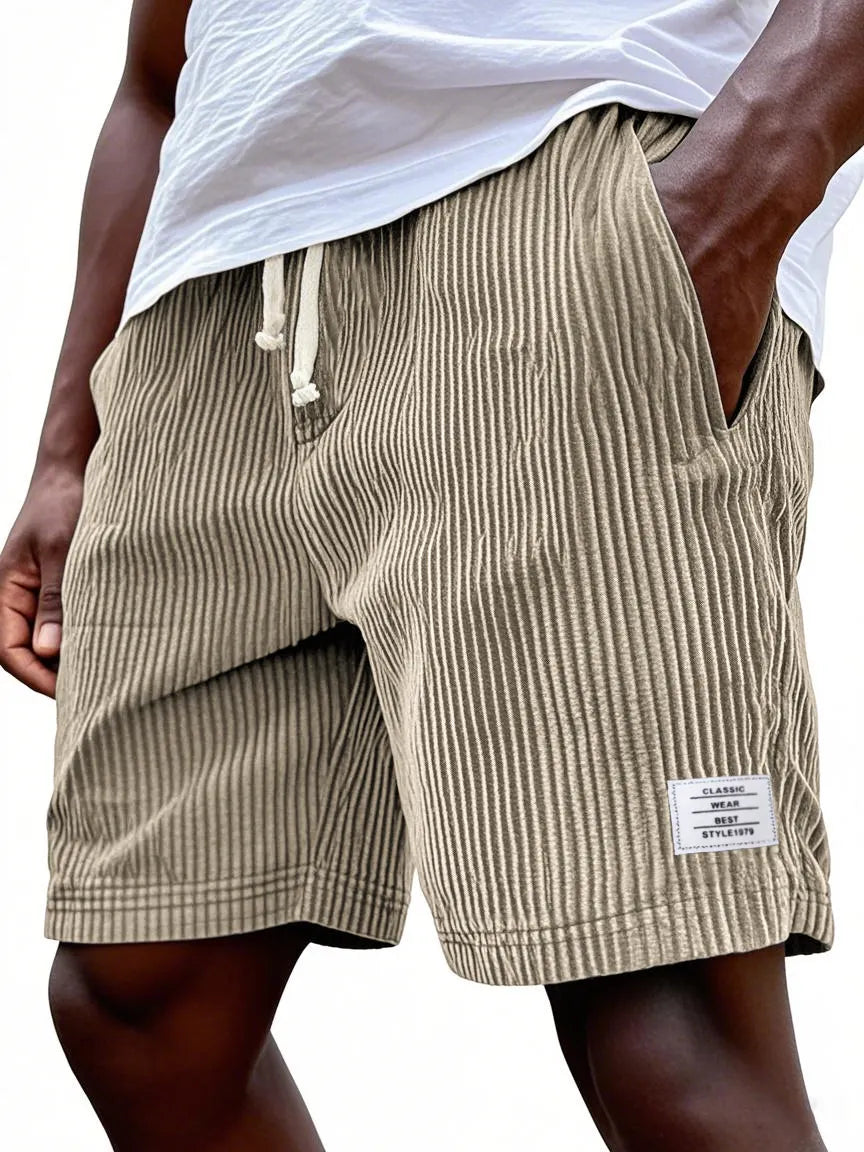 Men's Stylish Ribbed Simple Embroidered Corduroy Loose Lace-up Casual Shorts