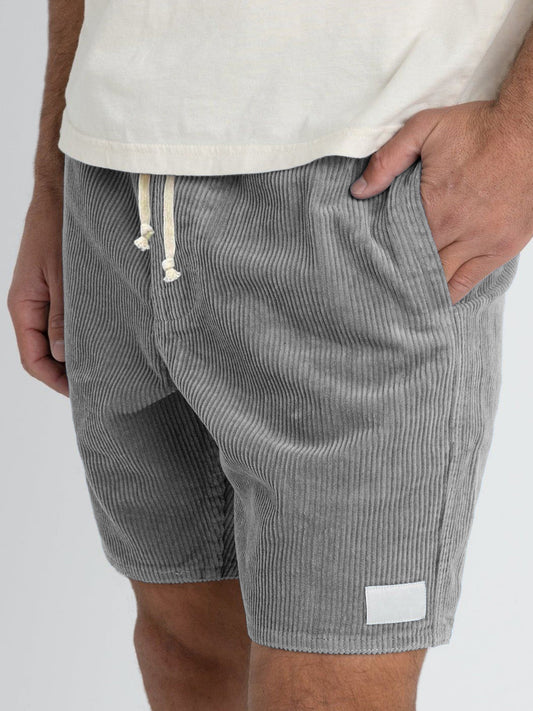 Men's Stylish Corduroy Basics Embroidered Logo Comfortable Everyday Lace-Up Shorts with Side Pockets