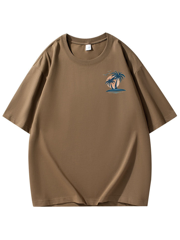 Men's Cotton Basic Casual Palm Tree Print Comfortable Short-sleeved T-shirt