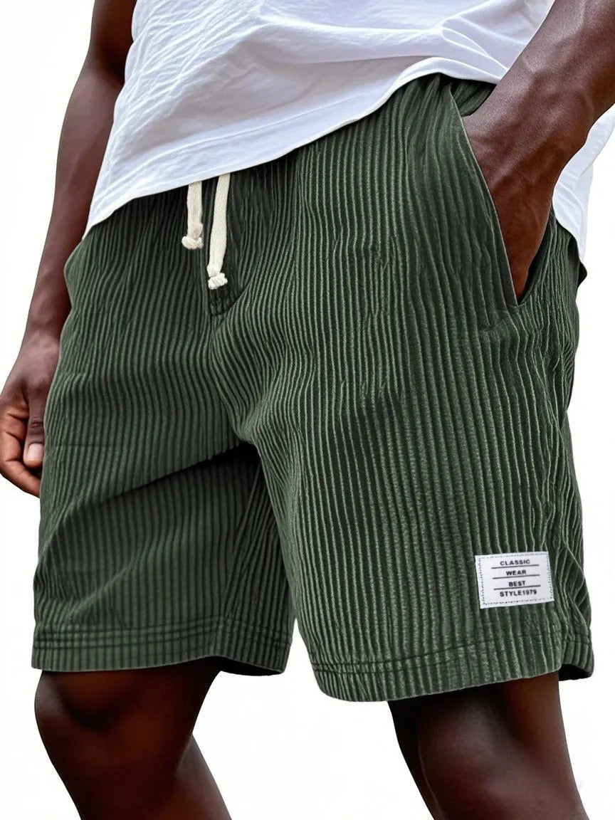 Men's Stylish Ribbed Simple Embroidered Corduroy Loose Lace-up Casual Shorts