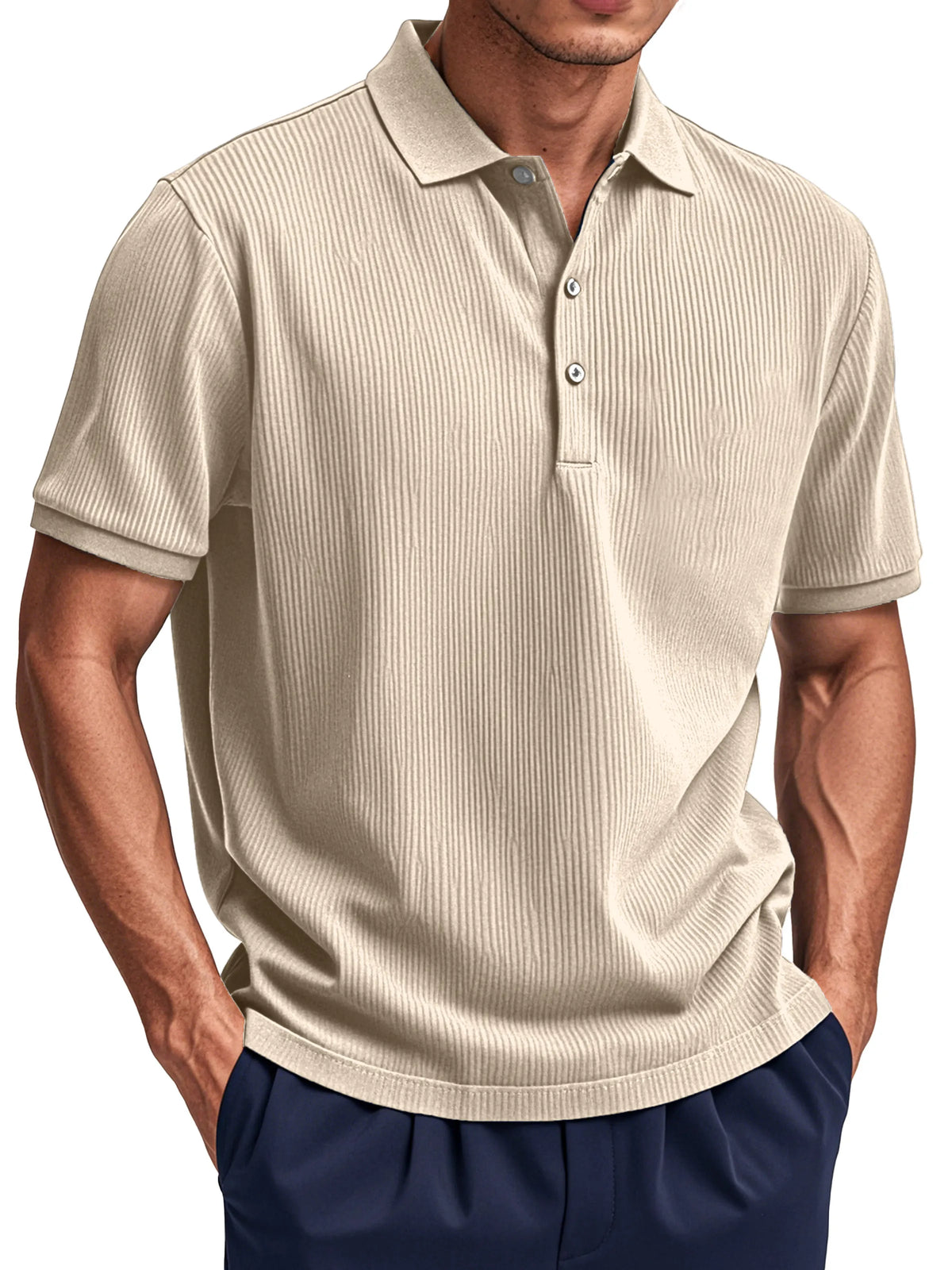 Men's Daily Simple Vertical Pit Short-sleeved Button Polo Shirt