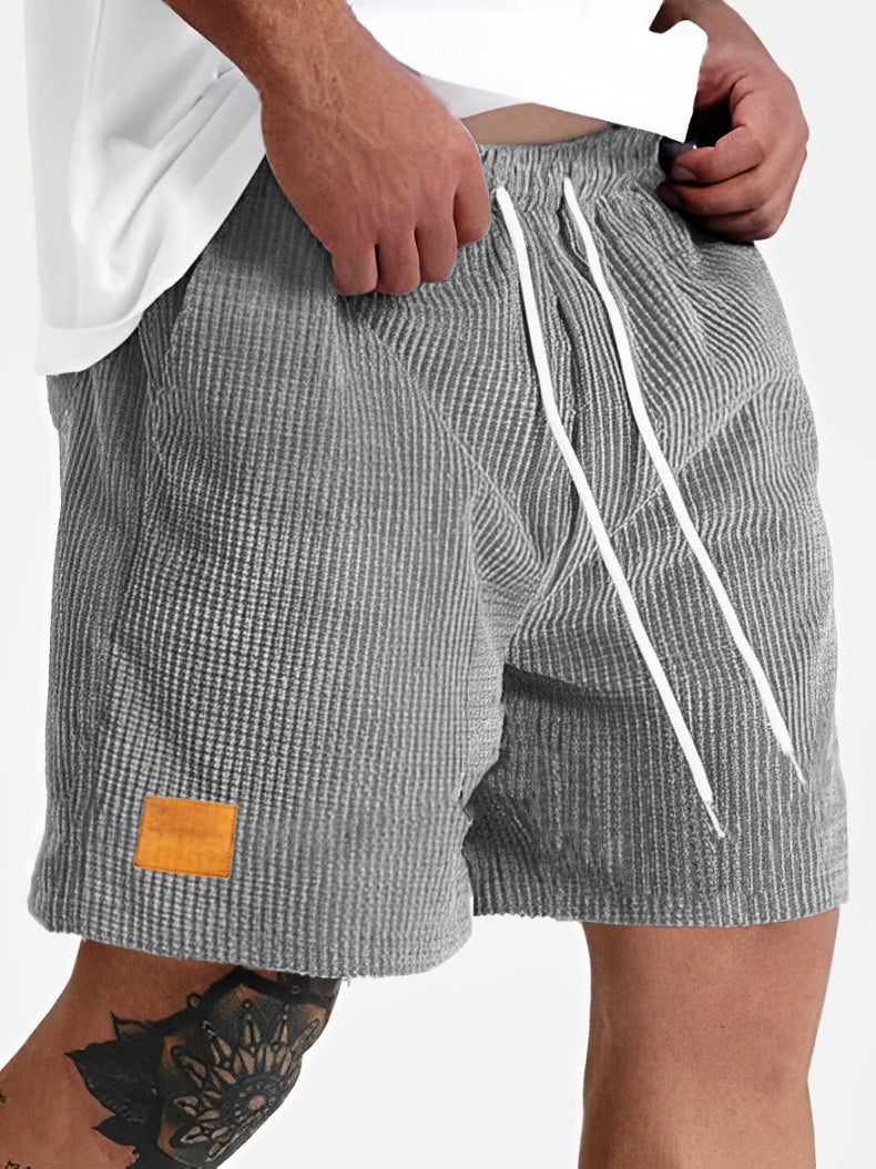 Men's Fashion Sports Lace-up Waffle Fabric Embroidered Logo Shorts