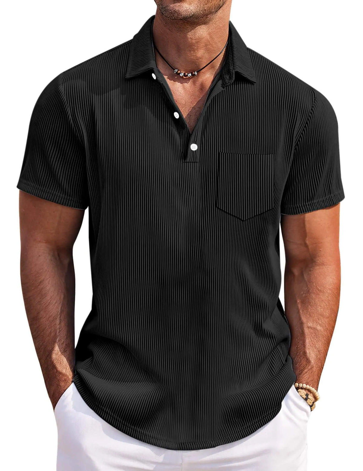 Men's Casual Simple Solid Color Pit Short Sleeve Lapel Polo Shirt