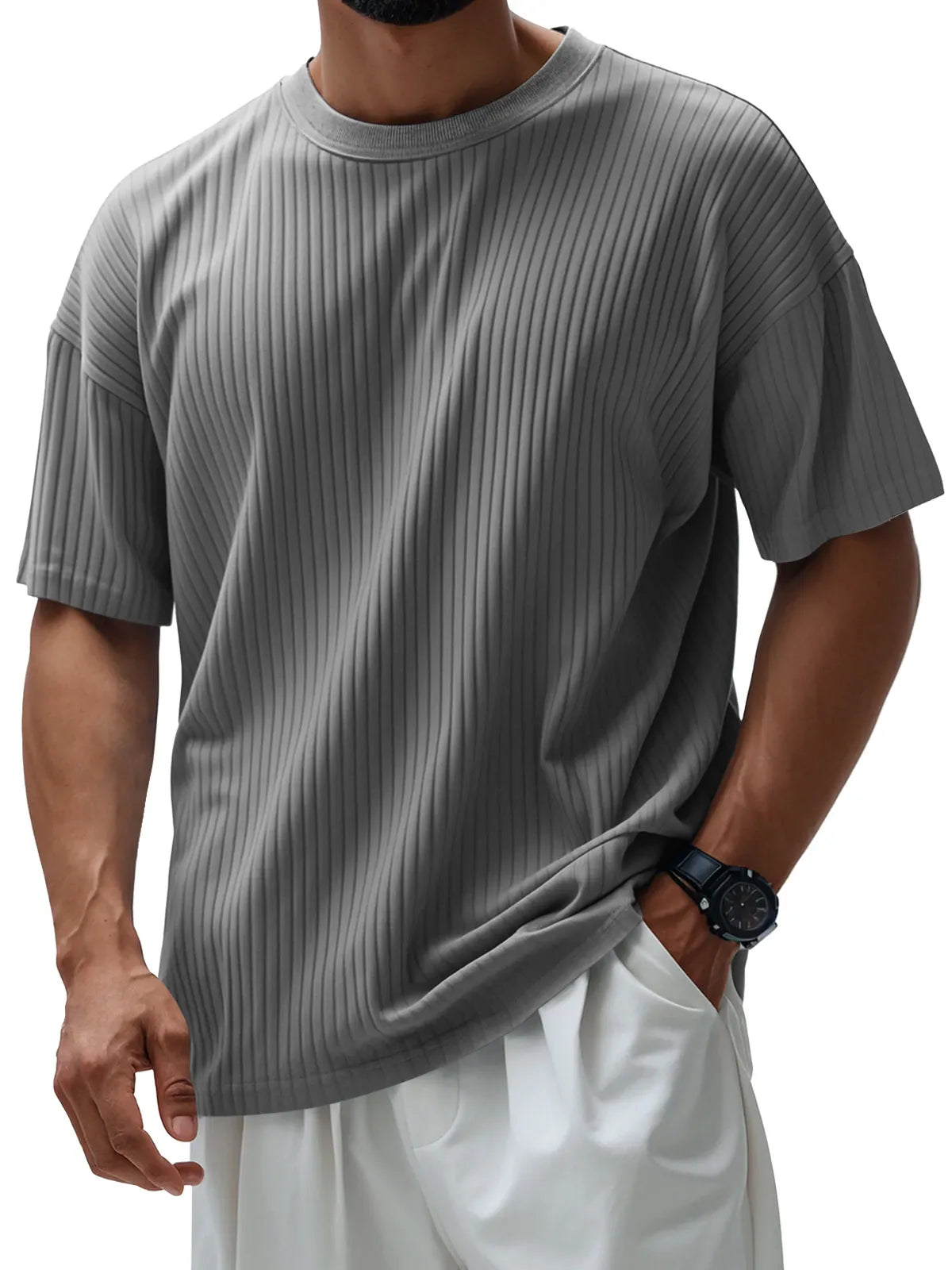 Men's Round Neck Casual Pit Solid Color Short-sleeved T-shirt