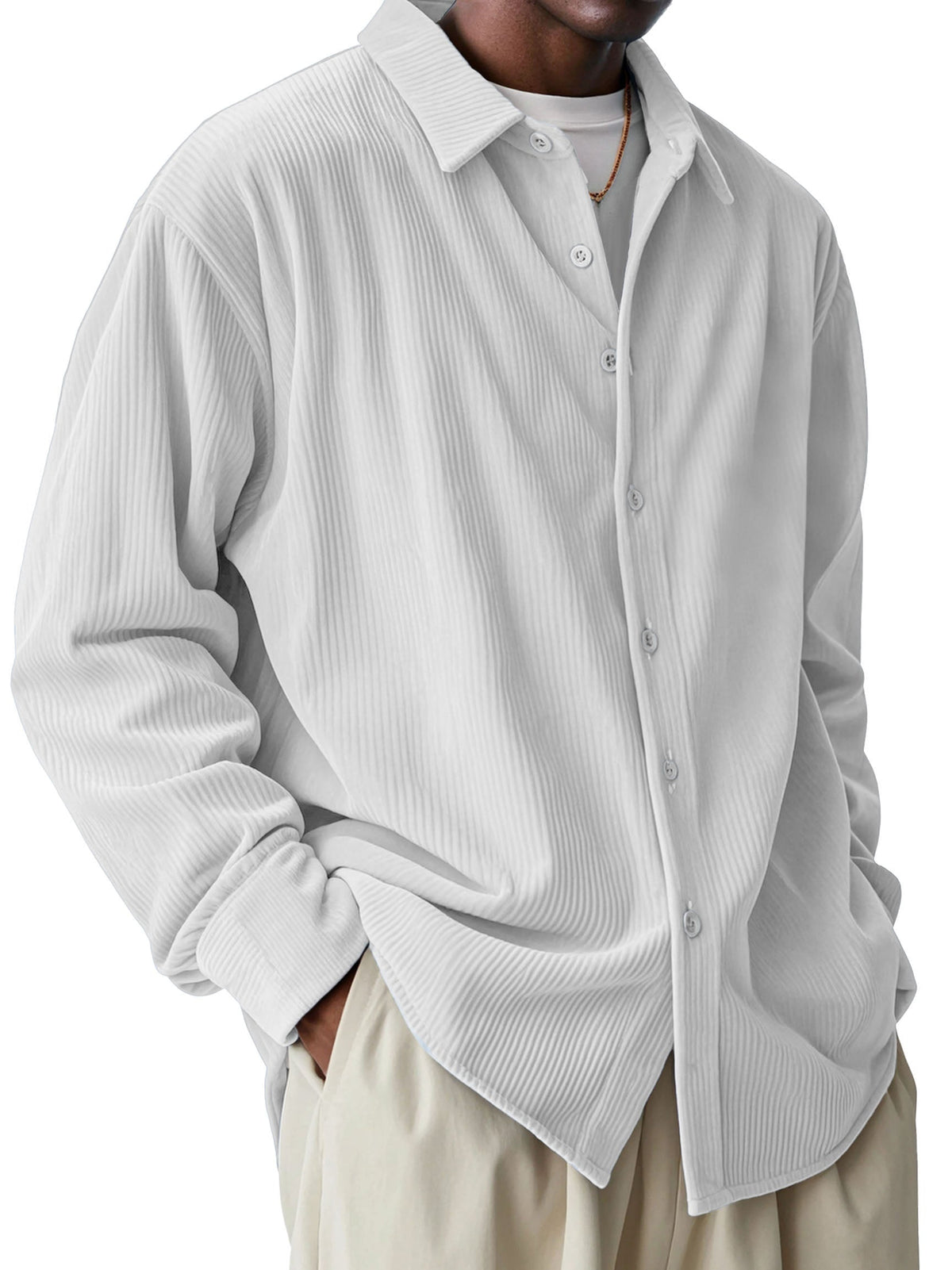 Men's Fashionable Corduroy Pit Fabric Long Sleeve Lapel Shirt