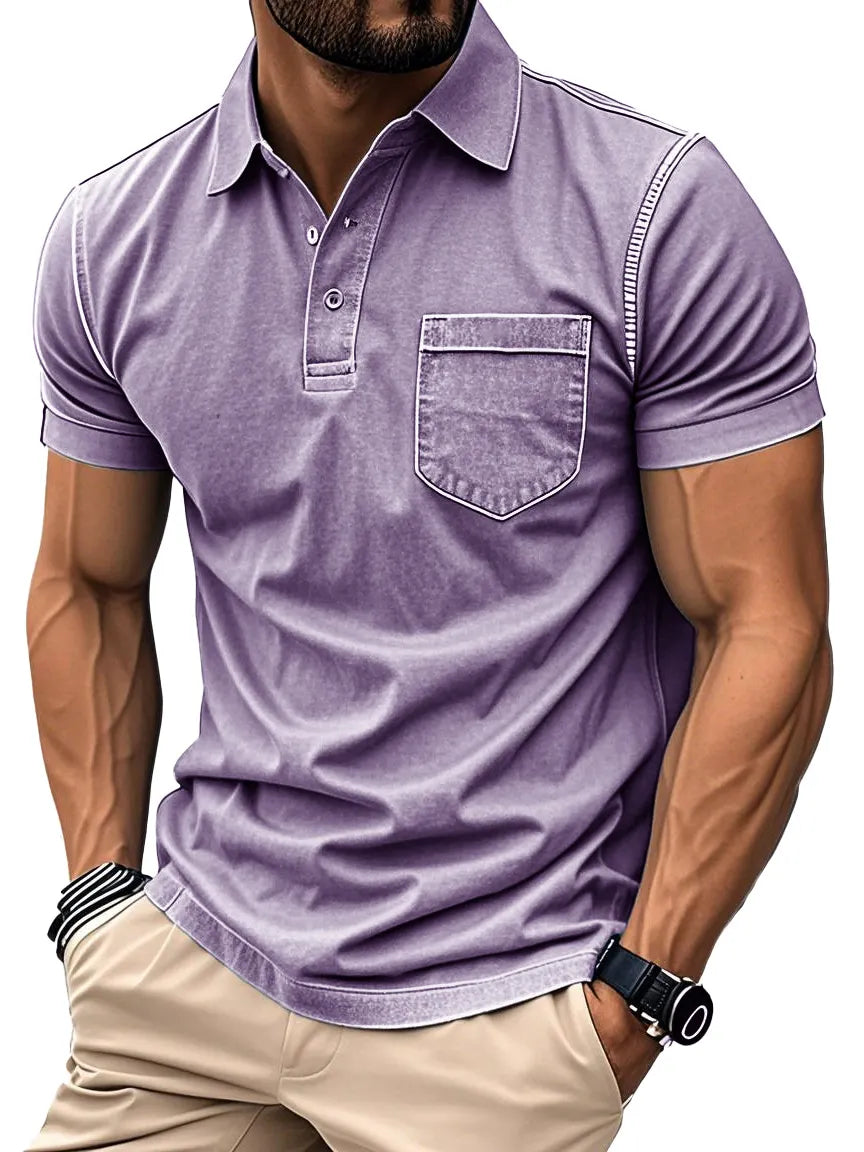 Men's Fashion Retro Distressed Lapel Short-sleeved Pocket Polo Shirt