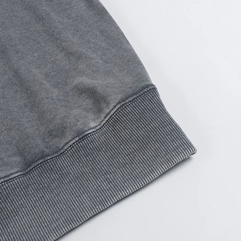 Men's Distressed Washed Cotton Round Neck Long-sleeved Sweatshirt