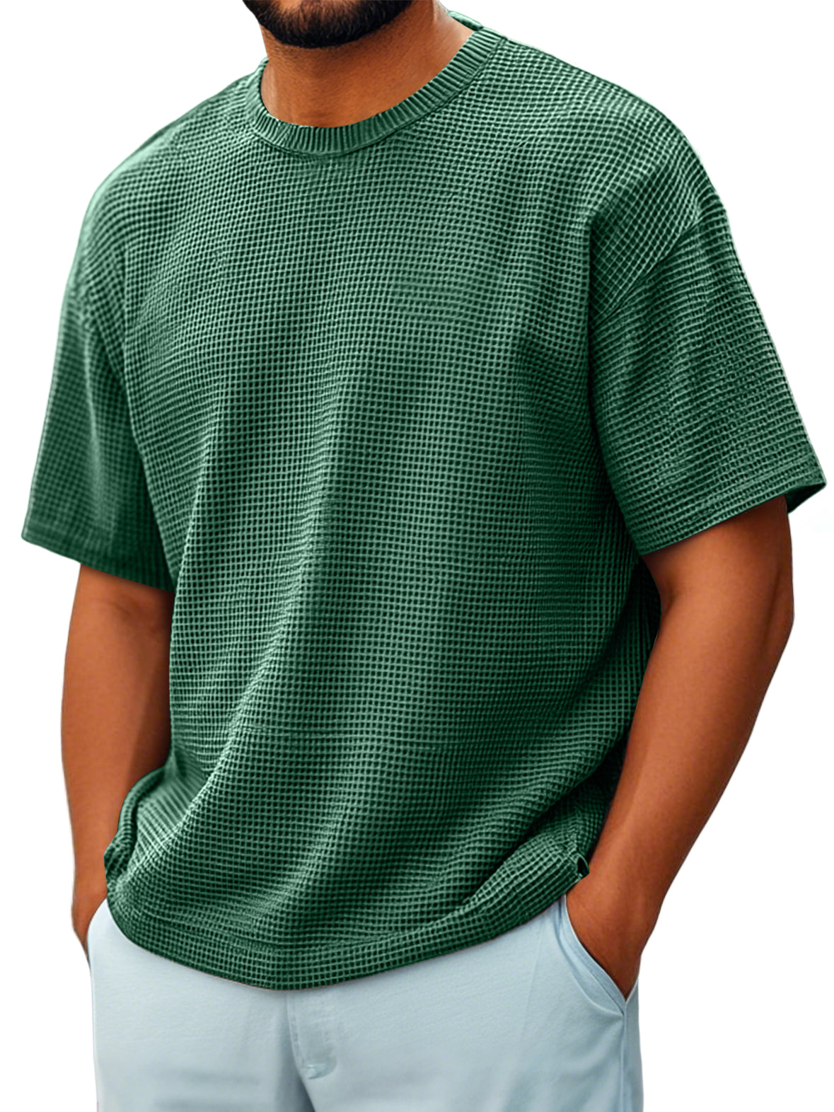 Men's Round Neck Waffle Casual Short-sleeved T-shir