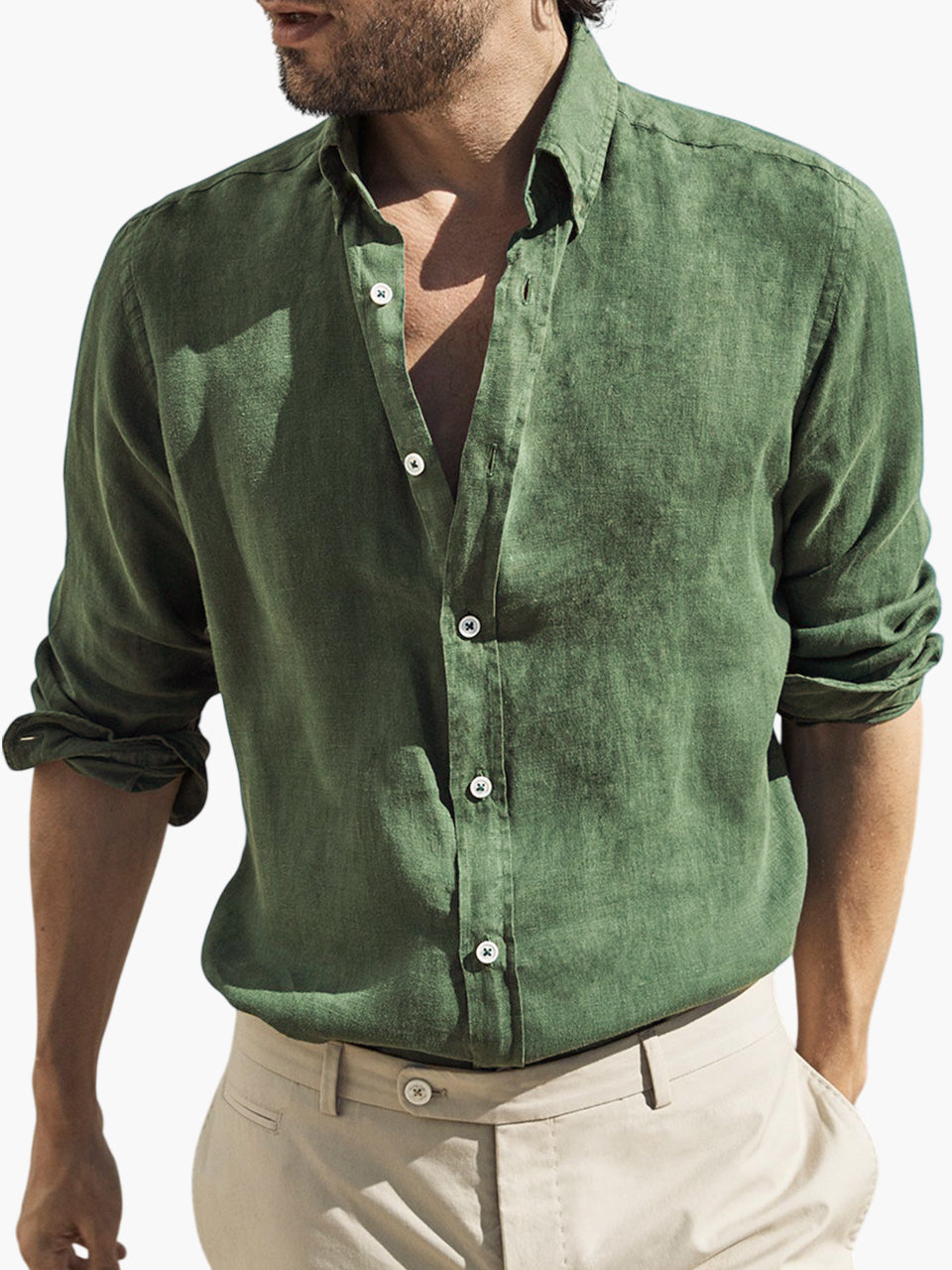 Men's Vintage Cotton Distressed Basic Washed Loose Long Sleeve Button Lapel Everyday Shirt