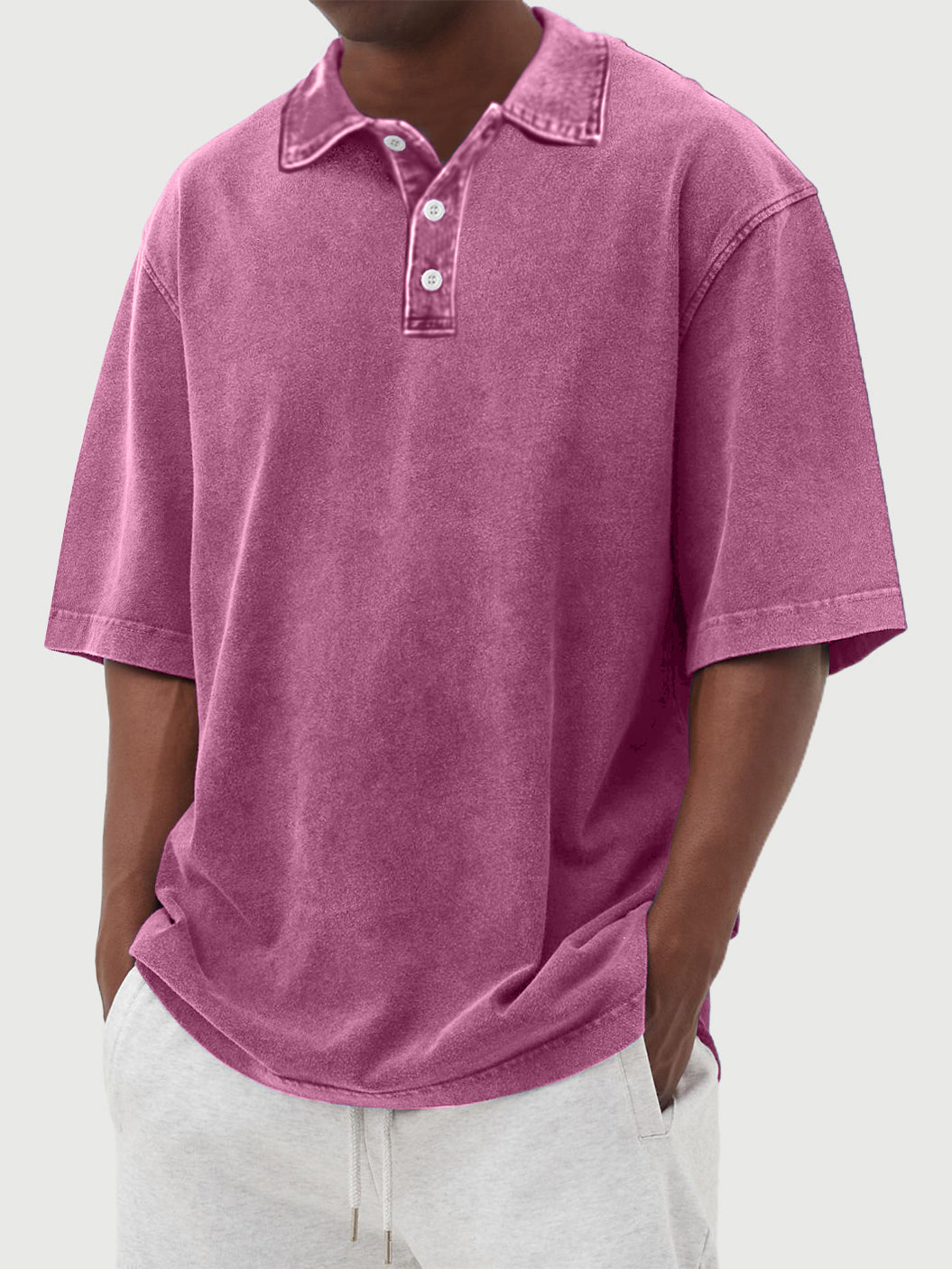 Men's washed and distressed 100% cotton daily casual POLO shirt