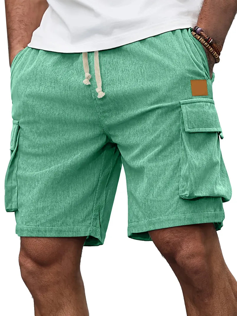 Men's Everyday Corduroy Embroidered Logo Multi-Pocket Drawstring Cargo Shorts