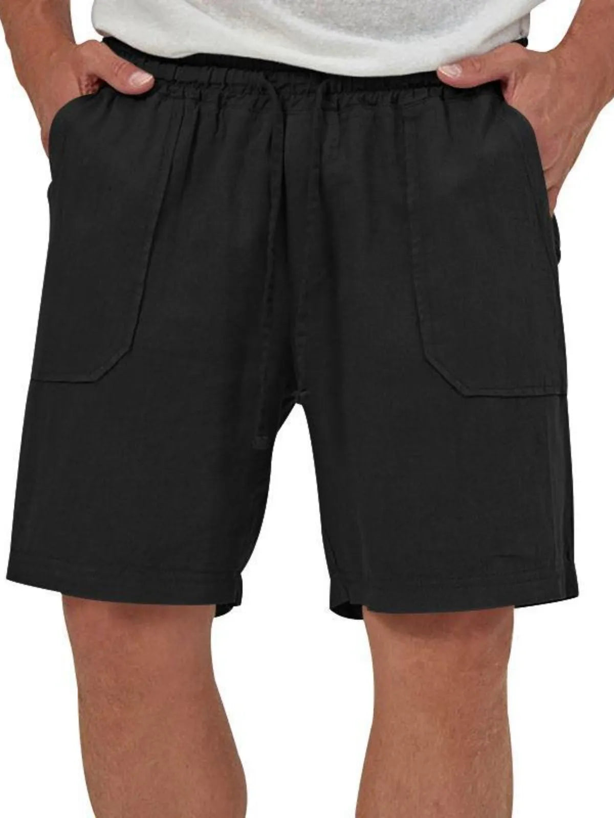 Men's Linen Casual Vacation Double Pocket Drawstring Elastic Waist Shorts Cropped Pants