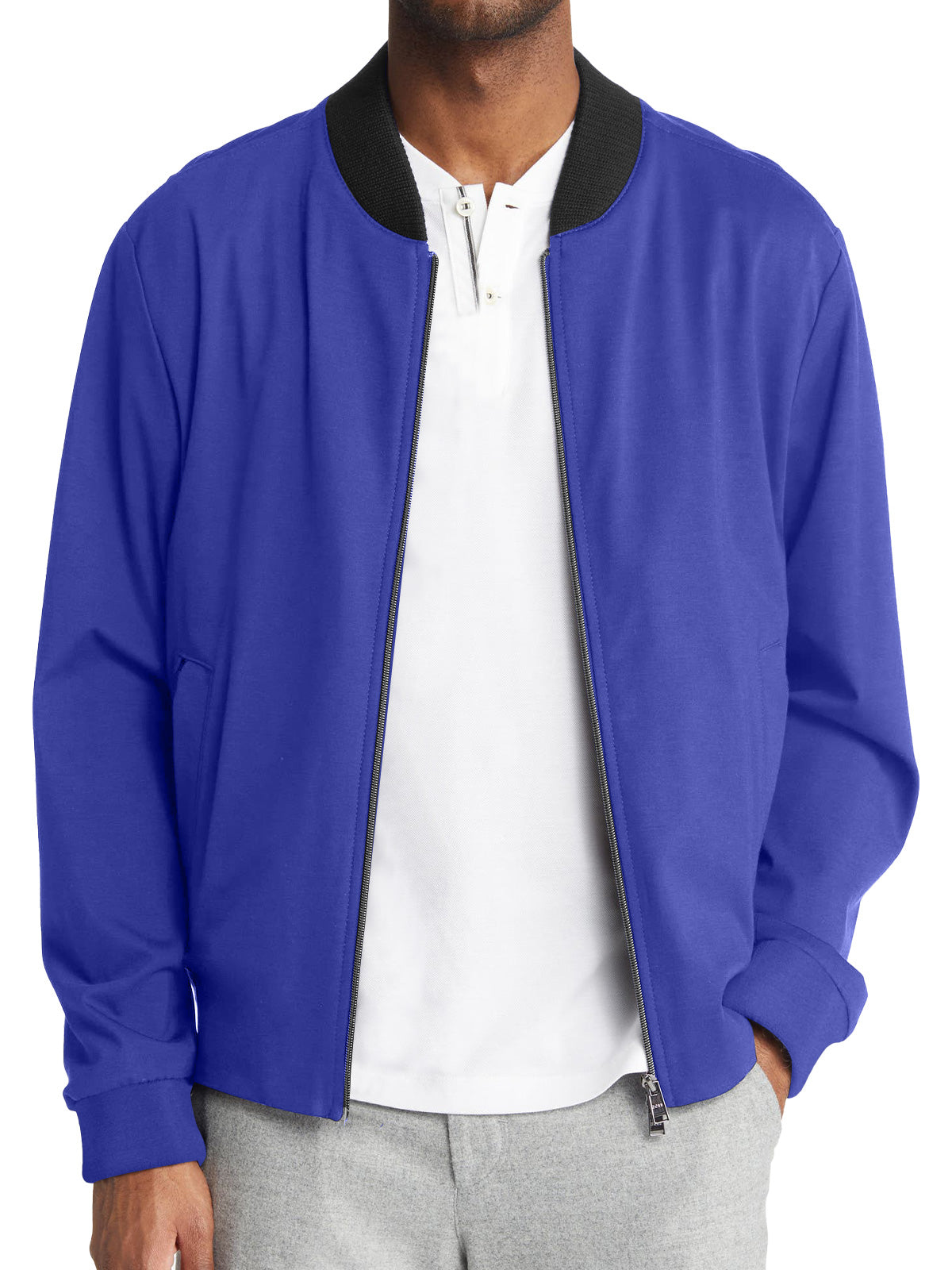 Men's Casual Stand Collar Zipper Pocket Solid Color Baseball Uniform Jacket