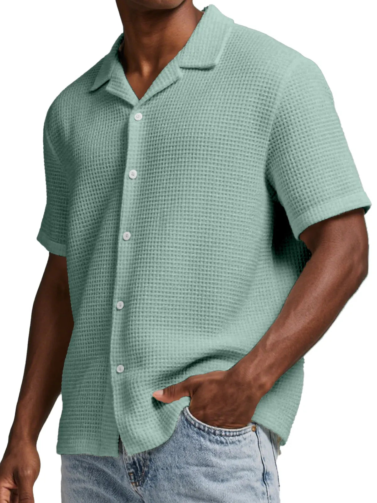 Men's Everyday Waffle Simple Lapel Short Sleeve Button-down Shirt