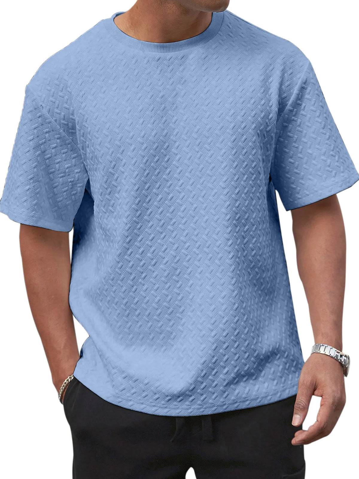 Men's Summer Simple Solid Color Texture Loose Round Neck Short-sleeved T-shirt