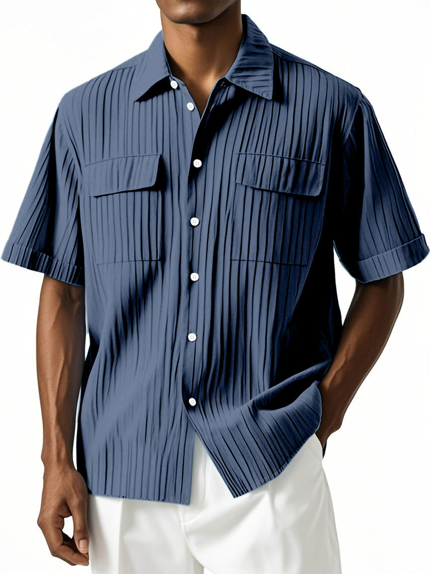 Men's Simple Hawaiian Comfort Double Pocket Short Sleeve Shirt