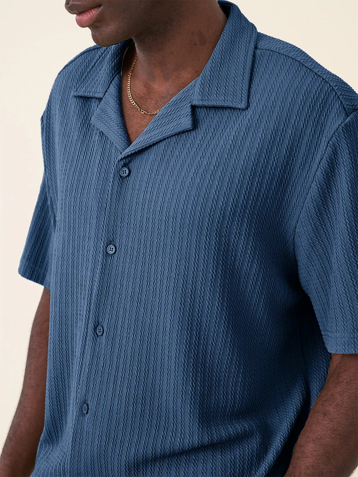 Men's Fashion Hawaiian Casual Jacquard Cuban Collar Short-sleeved Shirt