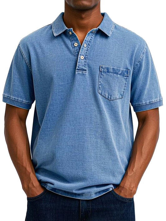 Men's Daily Solid Color Vintage Loose Short-sleeved Button-up Polo Shirt