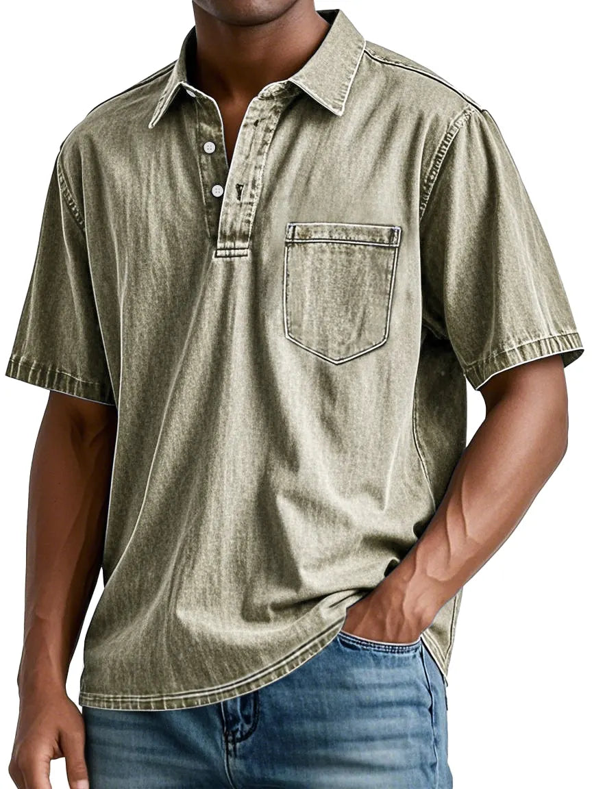 Men's Retro Lapel Pocket Casual Fashion Short Sleeve POLO Shirt