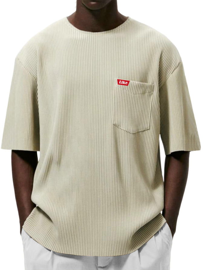 Men's Textured Striped Pocket Fashion Casual Short-sleeved T-shirt