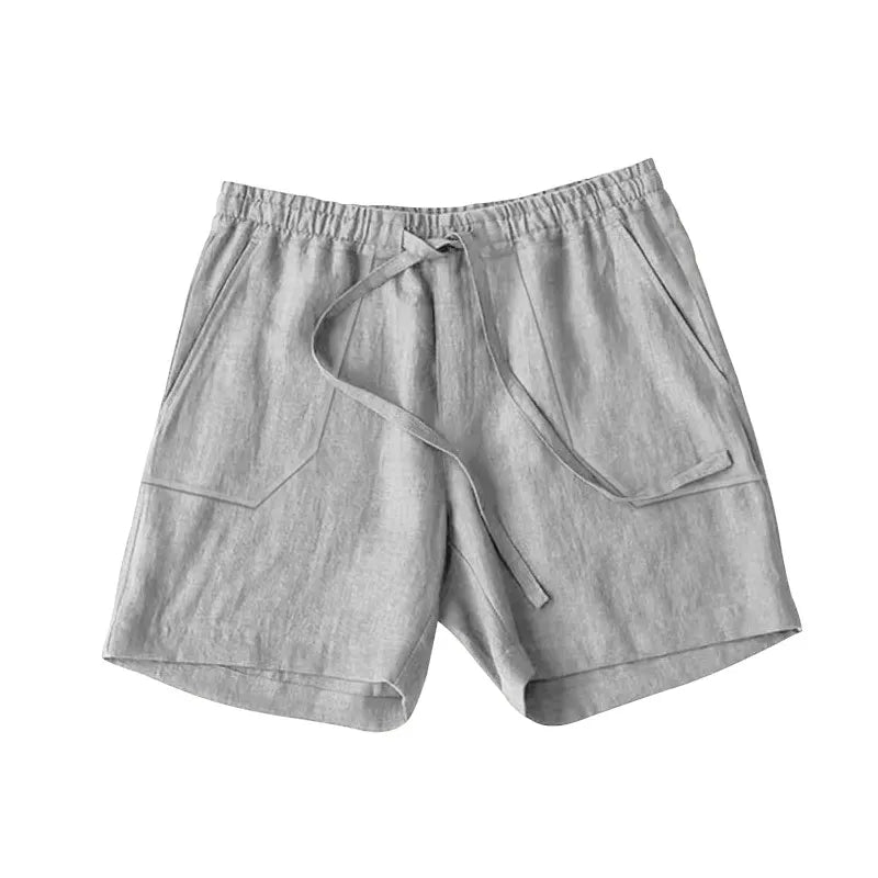 Men's Linen Casual Vacation Double Pocket Drawstring Elastic Waist Shorts Cropped Pants