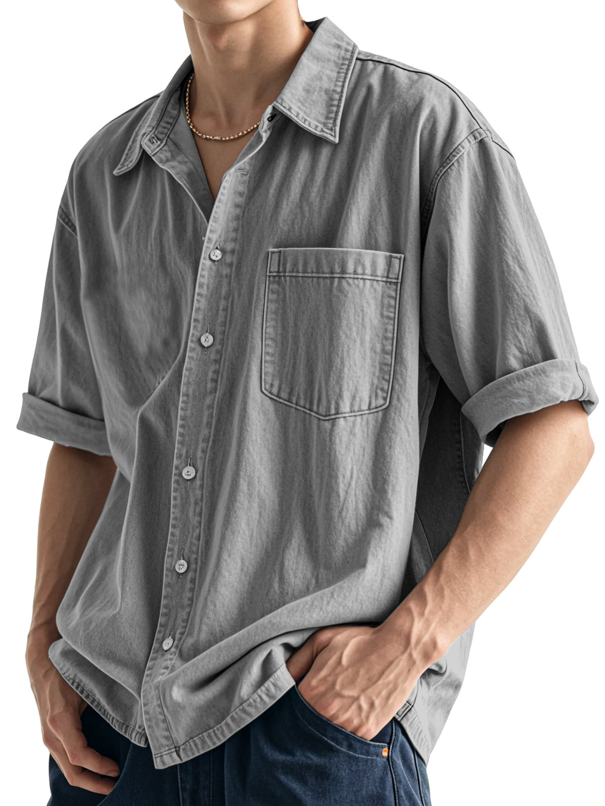 Men's Casual Simple Daily Solid Color Short Sleeve Shirt