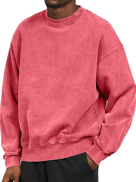Men's Washed Distressed Cotton Basic Round Neck Long-sleeved Sweatshirt