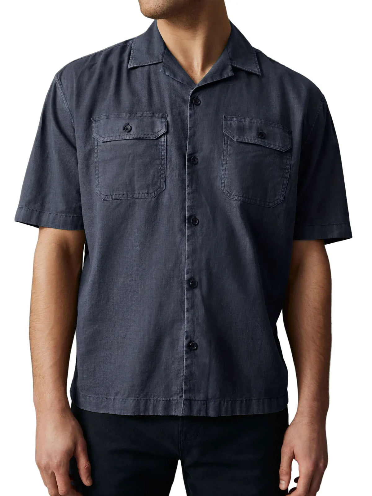 Men's Retro Cotton And Linen Double Pocket Workwear Short-sleeved Shirt