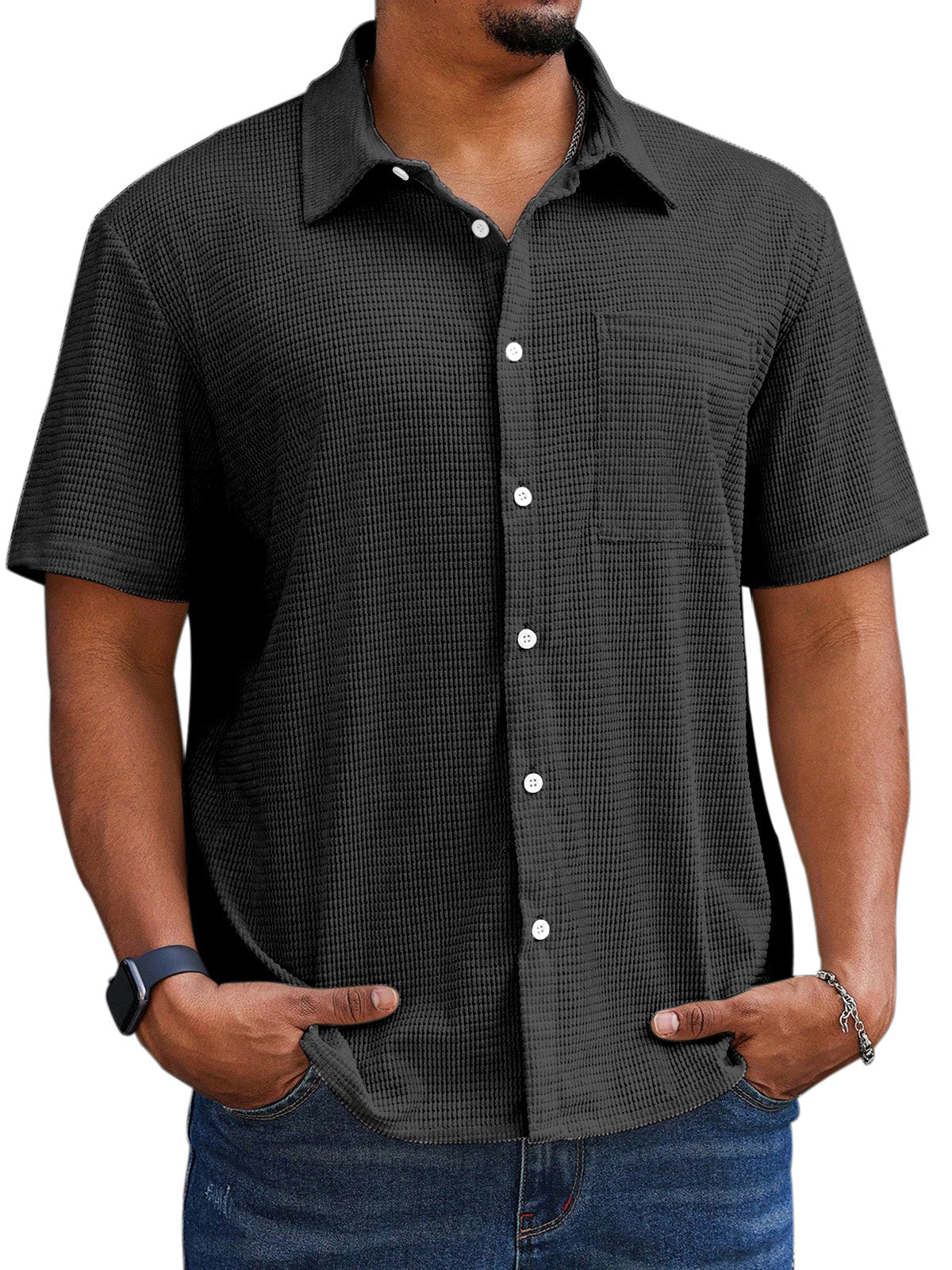 Men's Casual Simple Comfortable Waffle Short Sleeve Shirt