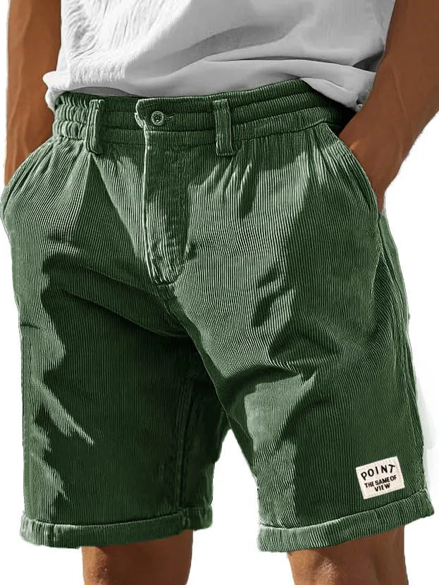 Men's Fashion Casual Corduroy Logo Embroidered Pocket Lace-up Shorts