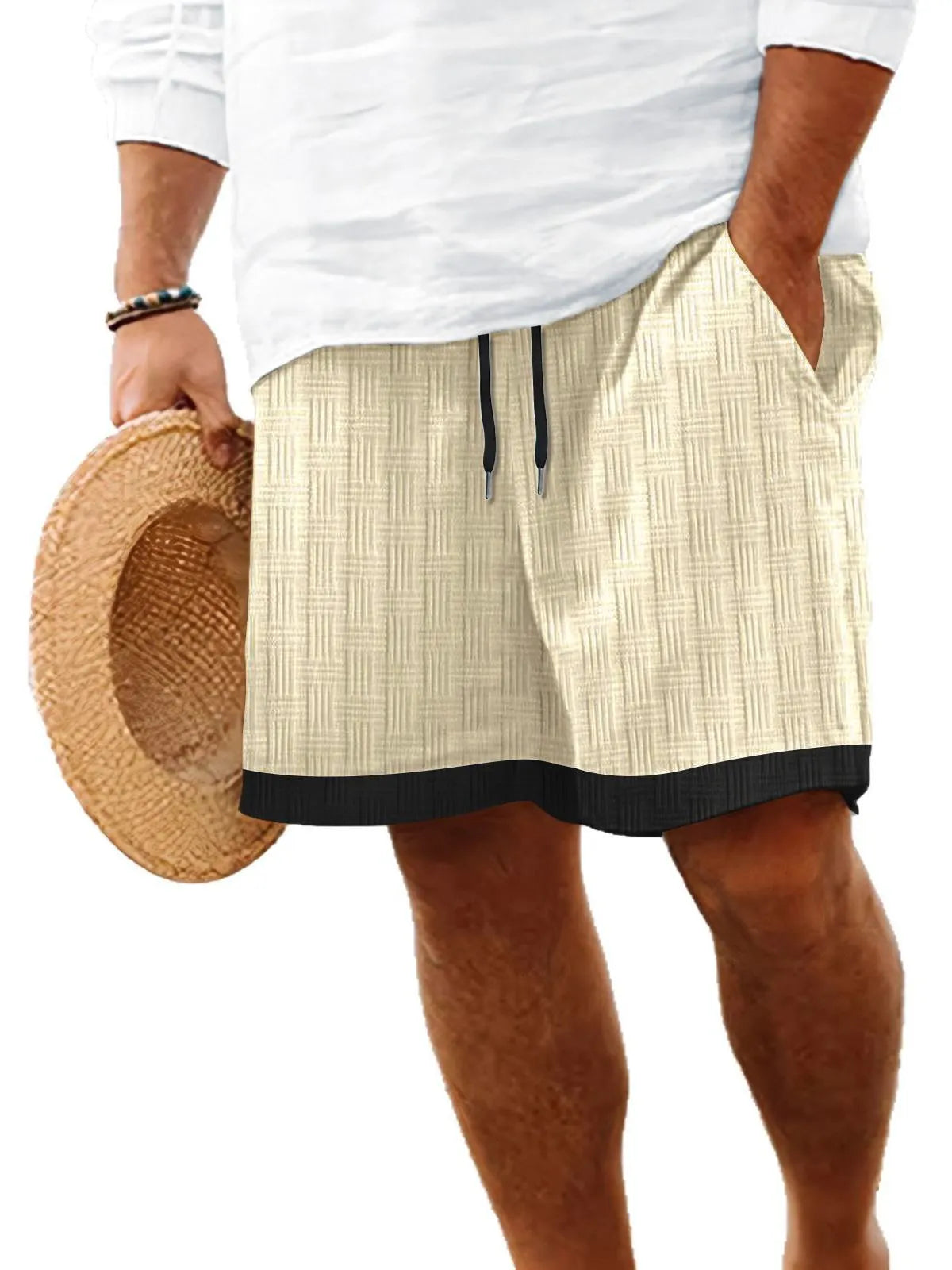 Men's Beach Texture Jacquard Casual Lace-Up Shorts