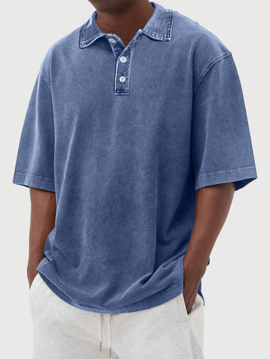 Men's washed and distressed 100% cotton daily casual POLO shirt