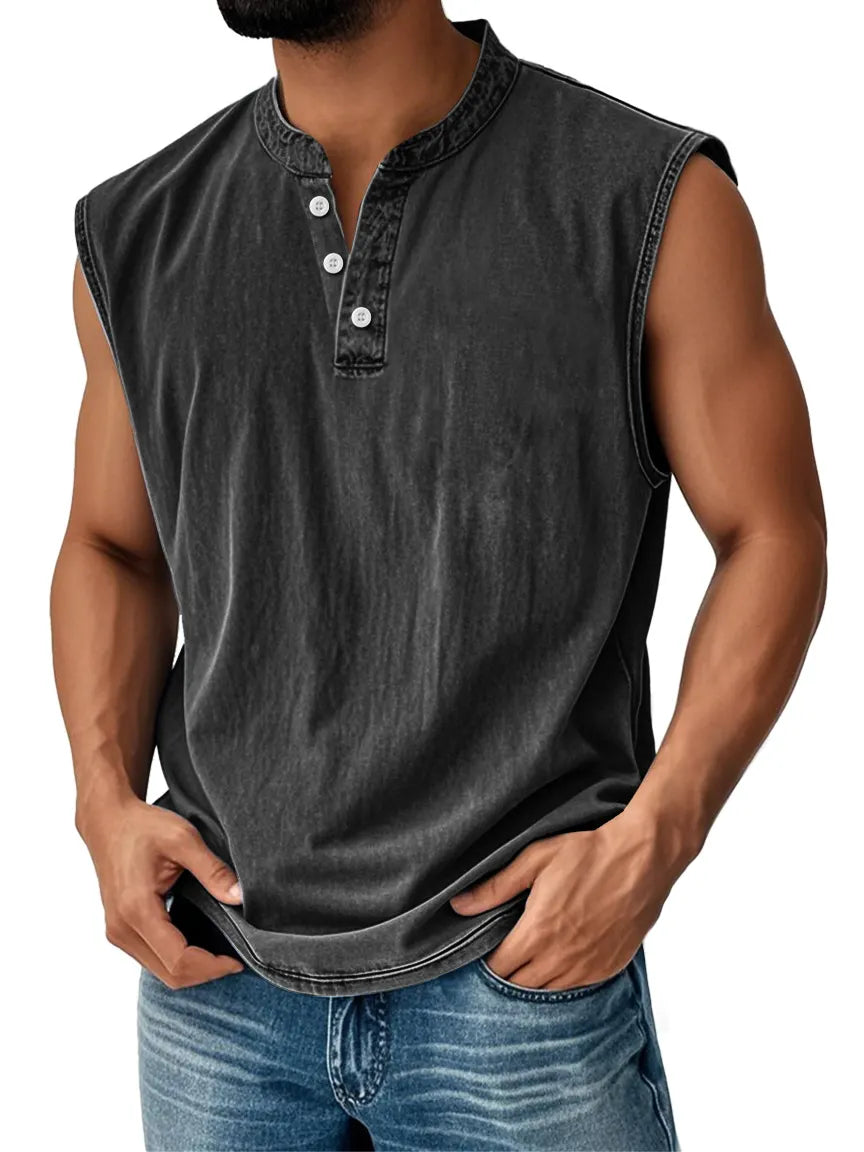 Men's Retro Stand Collar Button Casual Fashion Sleeveless Vest