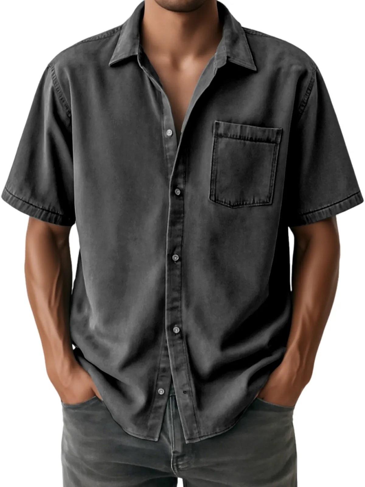 Men's Distressed Soft Casual Short Sleeve Shirt With Chest Pocket